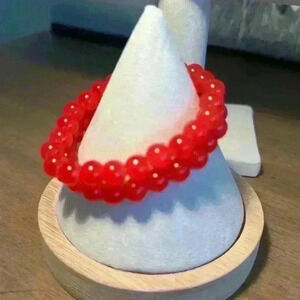 Two Red Glass Beaded Stretch Bracelets